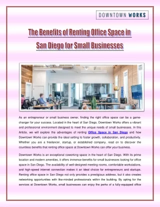 The Benefits of Renting Office Space in San Diego for Small Businesses