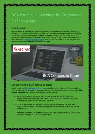 BCA courses: Unlocking the Gateway to a Tech Career