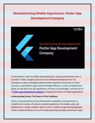 Revolutionizing Mobile Experiences- Flutter App Development Company