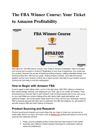 The FBA Winner Course: Your Ticket to Amazon Profits