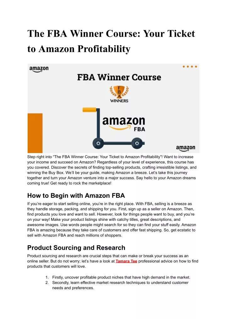 the fba winner course your ticket to amazon
