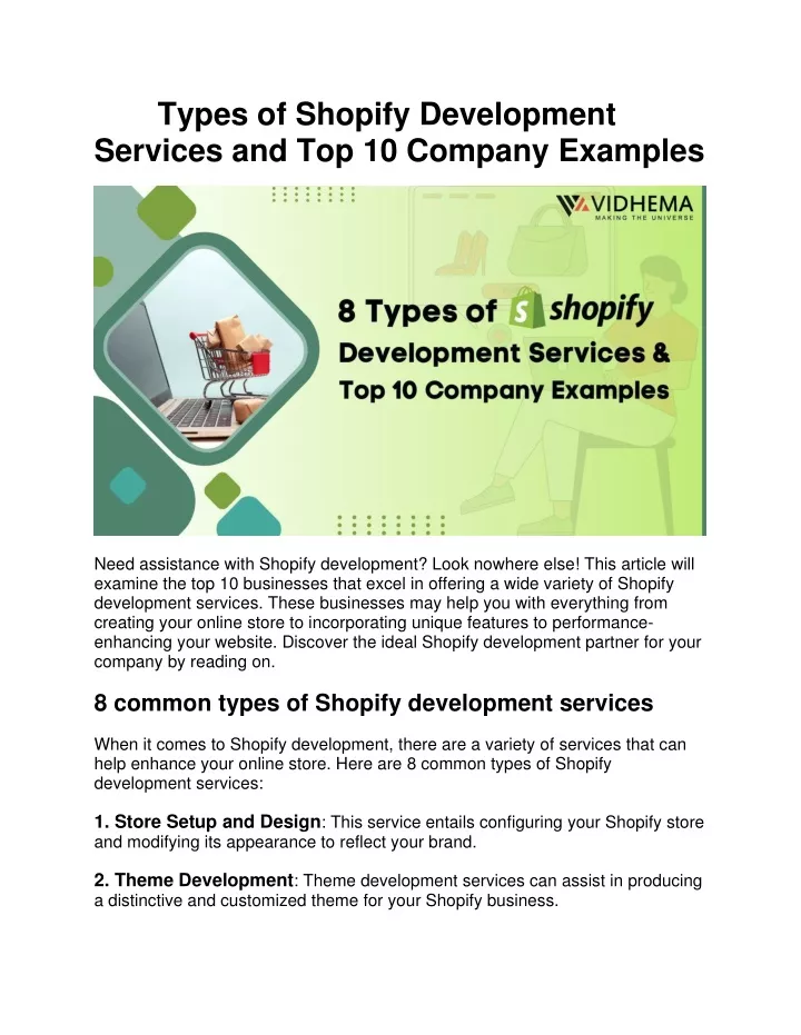 types of shopify development services