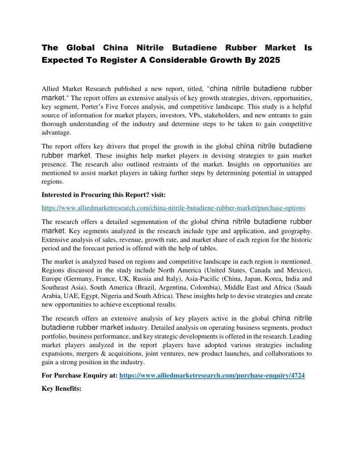 the global china nitrile butadiene rubber market