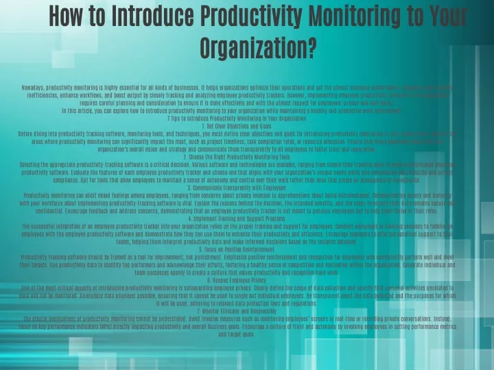 how to introduce productivity monitoring to your