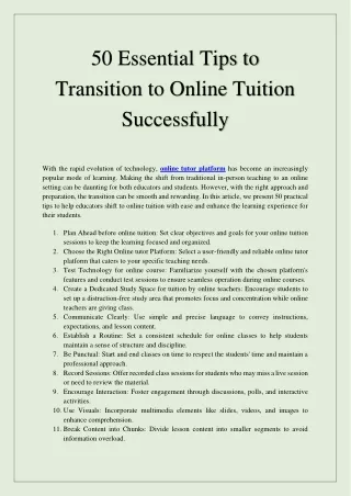 50 Essential Tips to Transition to Online Tuition Successfully