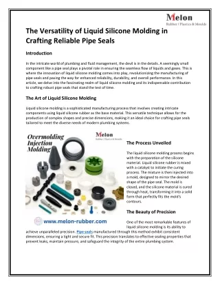 The Versatility of Liquid Silicone Molding in Crafting Reliable Pipe Seals