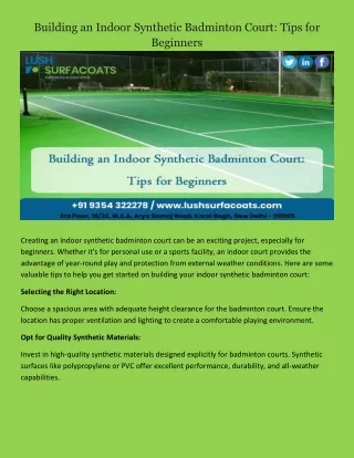 Building an Indoor Synthetic Badminton Court