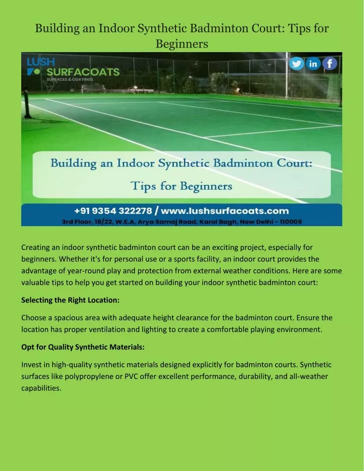 building an indoor synthetic badminton court tips