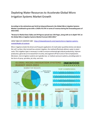 Depleting Water Resources to Accelerate Global Micro Irrigation Systems Market Growth