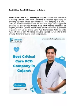 Critical Care PCD Company in Gujarat