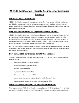 as 9100 certification quality assurance