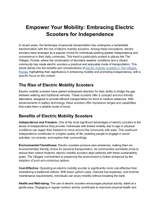 Empower Your Mobility: Embracing Electric Scooters for Independence