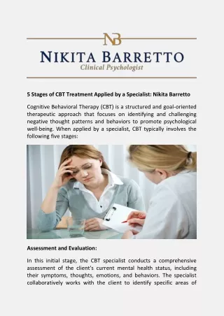 5 Stages of CBT Treatment Applied by a Specialist: Nikita Barretto