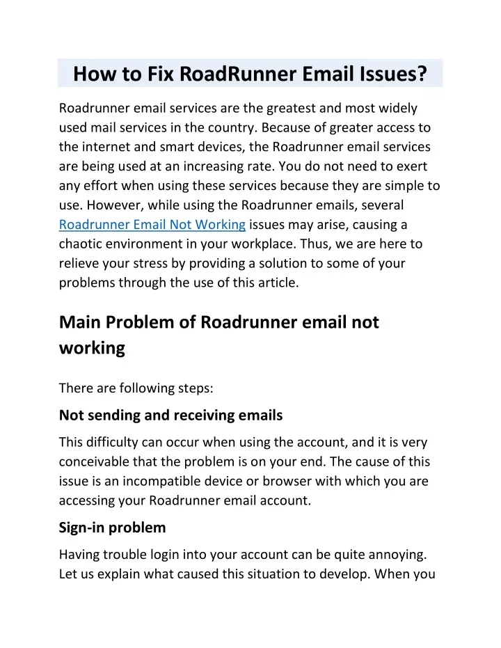 how to fix roadrunner email issues
