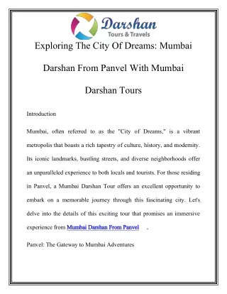 Mumbai Darshan From Panvel Call-9870275230