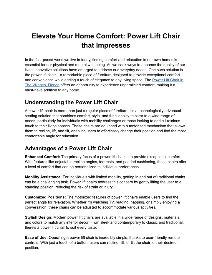 elevate your home comfort power lift chair that