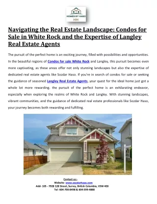 Condos for Sale in White Rock and the Expertise of Langley Real Estate Agents