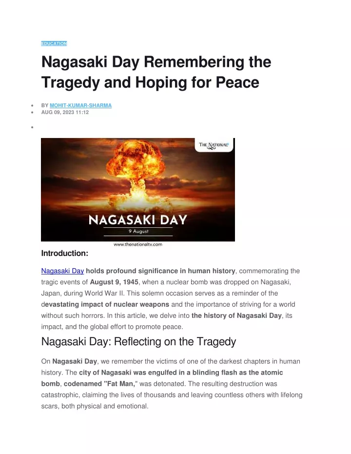 education nagasaki day remembering the tragedy