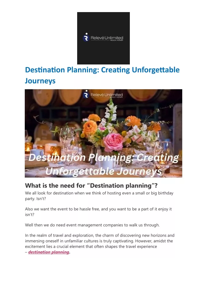 destination planning creating unforgettable