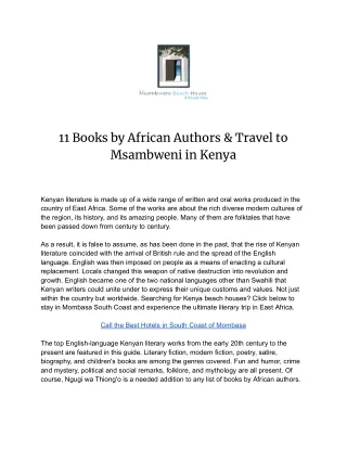 11 Books by African Authors & Travel to Msambweni in Kenya