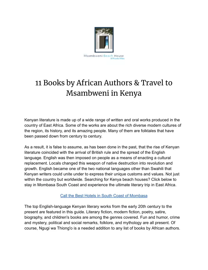 11 books by african authors travel to msambweni
