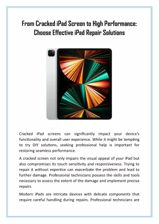 From Cracked iPad Screen to High Performance: Choose Effective iPad Repair Solut