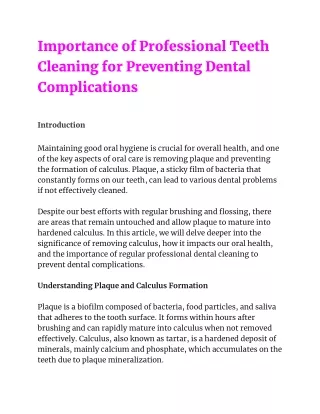 Importance of Professional Teeth Cleaning for Preventing Dental Complications