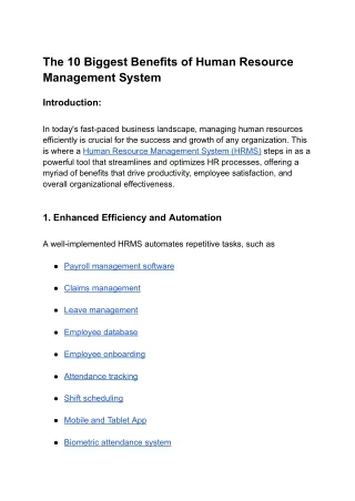 10 Biggest Benefits of Human Resource Management System
