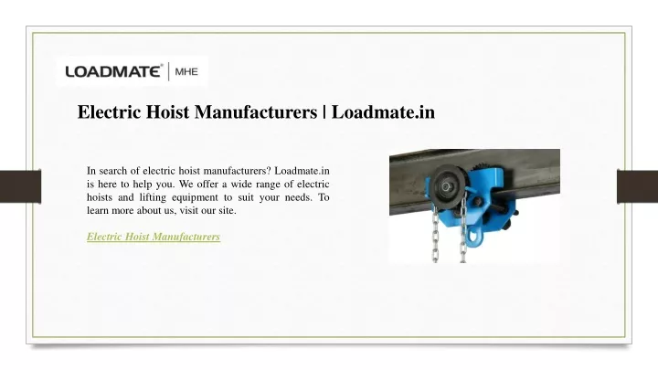 electric hoist manufacturers loadmate in
