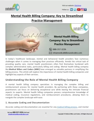 Mental Health Billing Company: Key to Streamlined Practice Management
