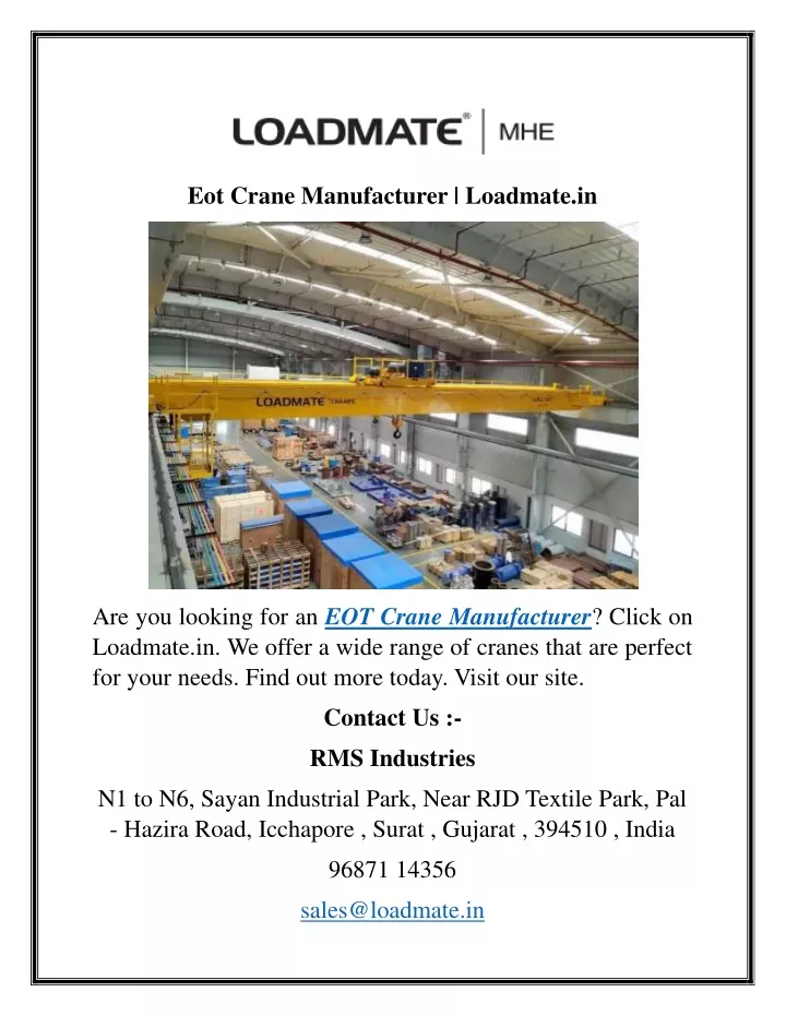 eot crane manufacturer loadmate in