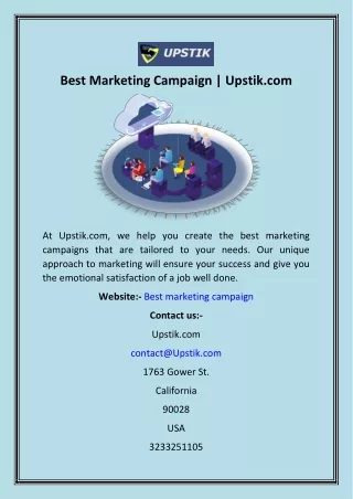 Best Marketing Campaign  Upstik