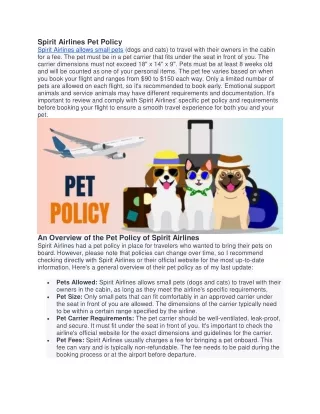 Spirit Airlines Pet Policy