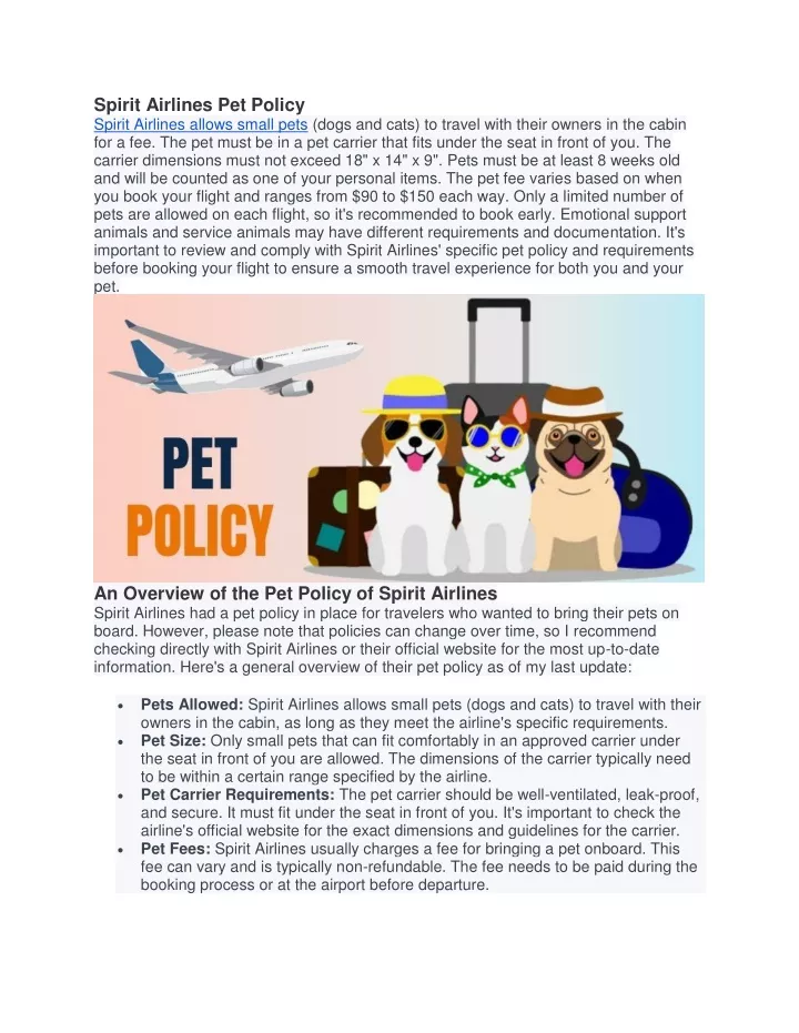 spirit airlines pet policy spirit airlines allows