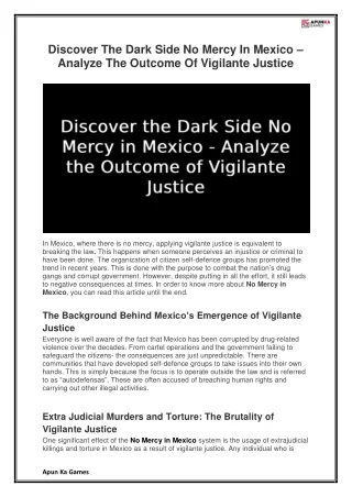 Discover The Dark Side No Mercy In Mexico