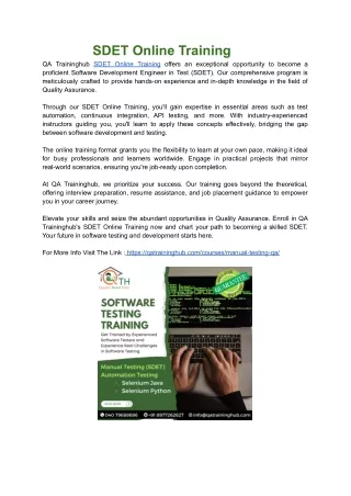 sdet online training qa traininghub sdet online