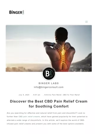 Best Cbd Pain Relief Cream For Soothing Comfort  - BingerLabs