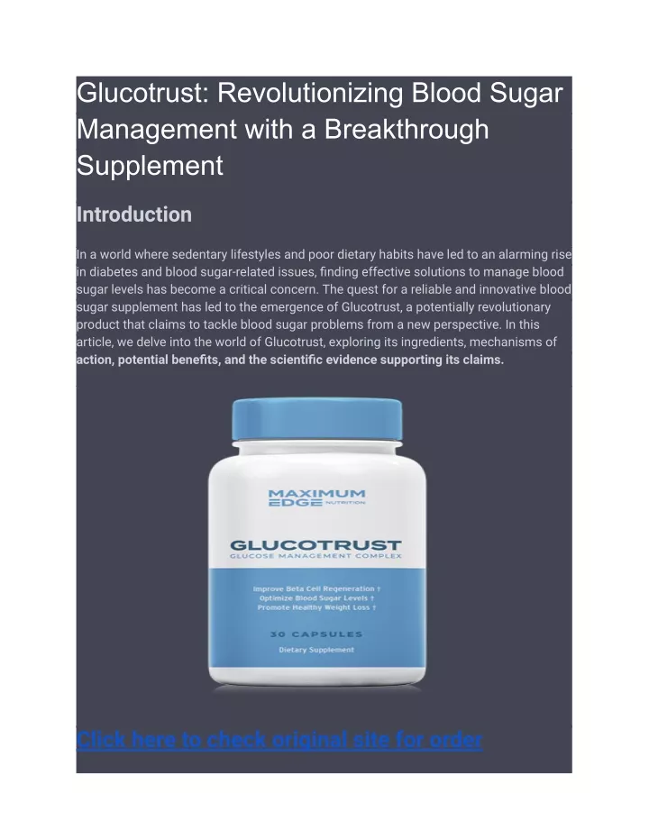 glucotrust revolutionizing blood sugar management