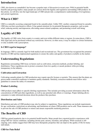 The Legal Landscape of CBD: Understanding its Legitimacy and Regulation