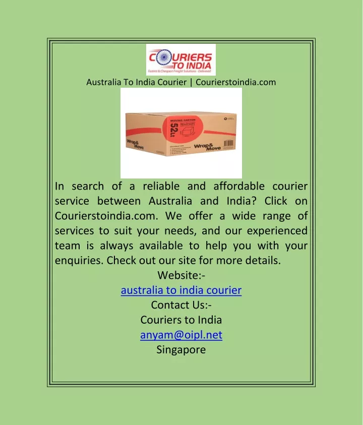 australia to india courier courierstoindia com