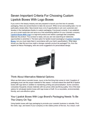 Seven Important Criteria For Choosing Custom Lipstick Boxes With Logo Boxes