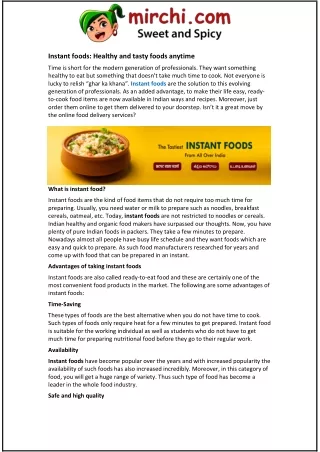 Instant foods: Healthy and tasty foods anytime