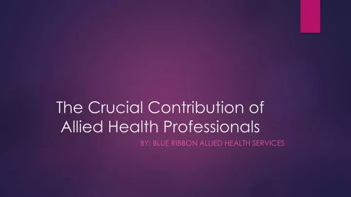 the crucial contribution of allied health professionals