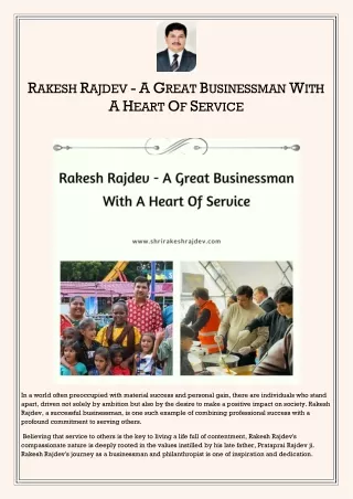 Rakesh Rajdev - A Great Businessman With A Heart Of Service