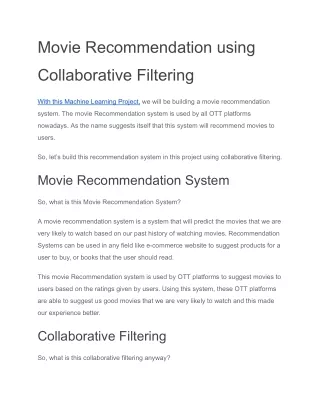 Movie Recommendation using Collaborative Filtering
