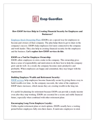 How ESOP Services Help in Creating Financial Security for Employees and Businesses