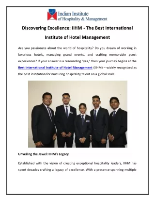 Discovering Excellence IIHM - The Best International Institute of Hotel Management