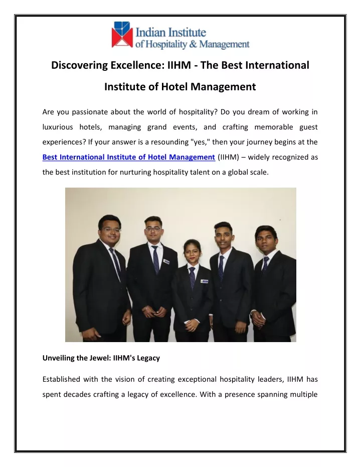 discovering excellence iihm the best international