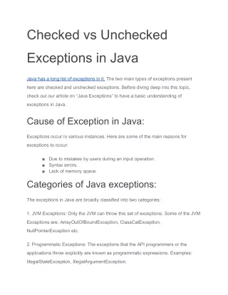 Checked vs Unchecked Exceptions in Java