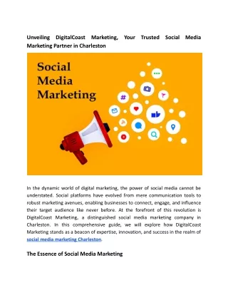Unveiling DigitalCoast Marketing, Your Trusted Social Media Marketing Partner in Charleston